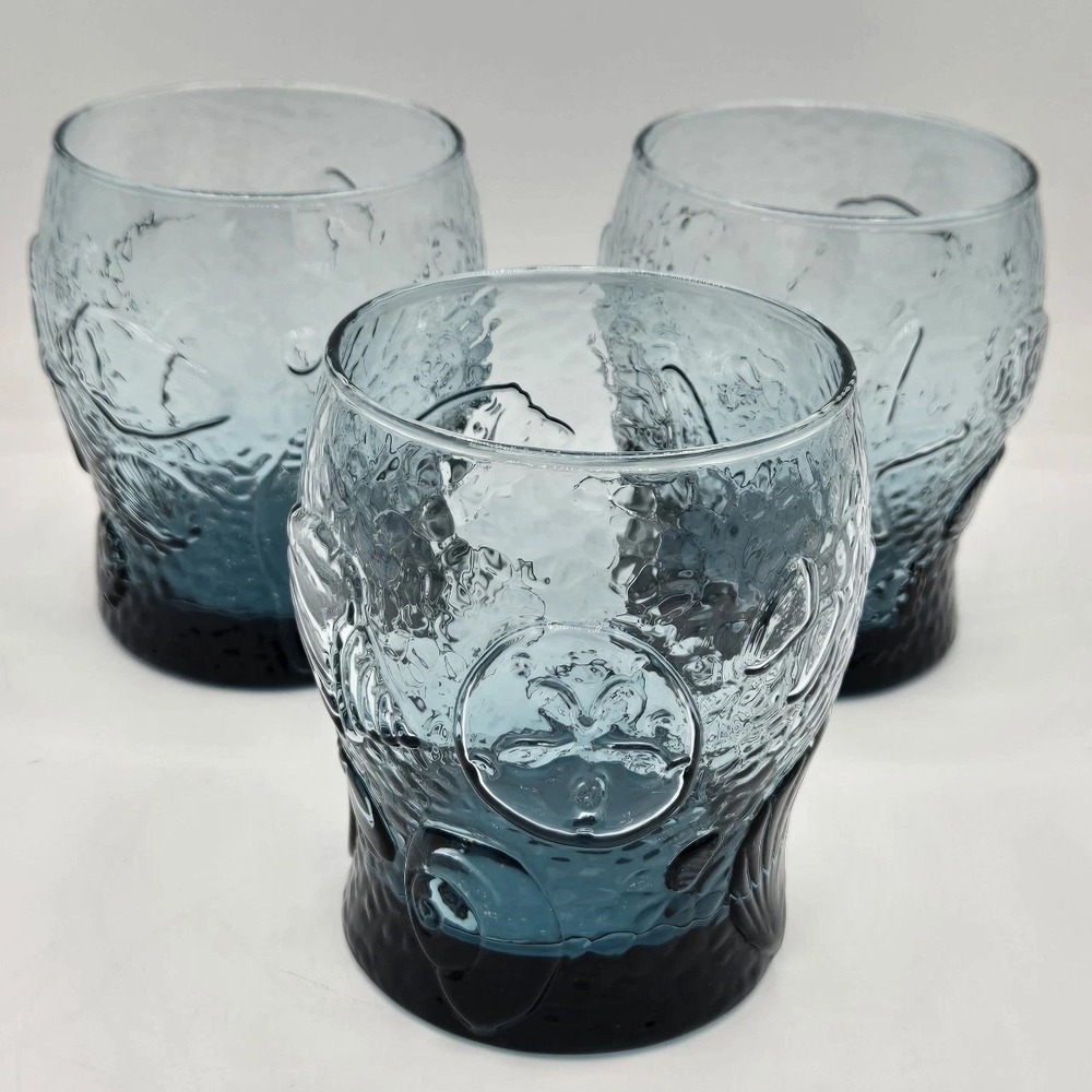 Vintage Blue‎ Libbey Tumbler Glasses In The Starfish Seaside Design Set Of 3